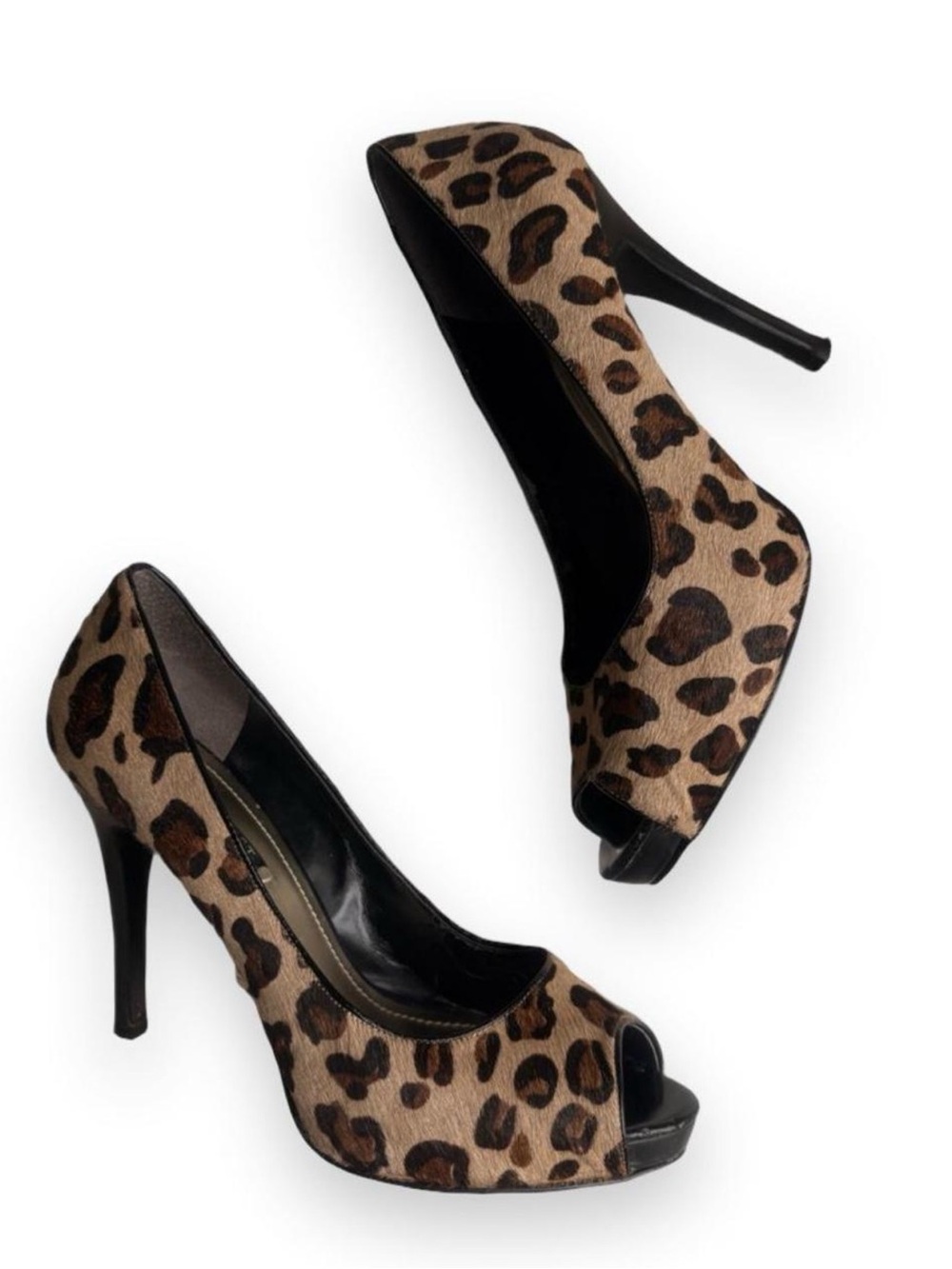 Leopard Print Calf Hair Peep-Toe Heels